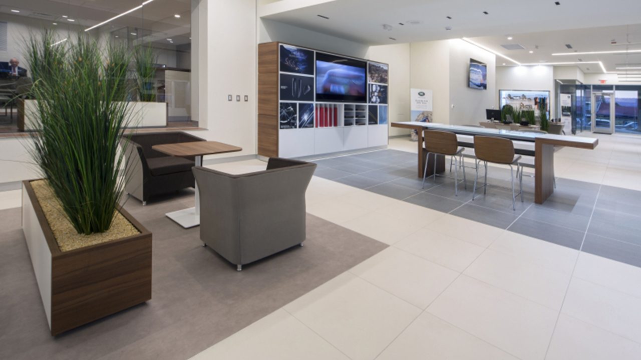 JLR Showroom and Customer Lounge - JLR 107 (Toscane Grey) and JLR 102 (iWhite)
